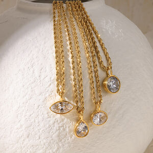 Simple Droplet Ellipse Shape Stainless Steel Waterproof Gold Color Zircon Women's Pendant Necklaces h5 Picture2