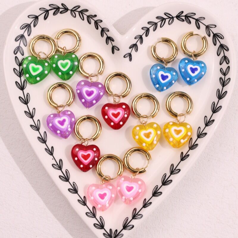 Simple Series Cute Heart Gradient Color Stainless Steel Waterproof   Gold Color  Women's Drop Earrings h5 Picture3