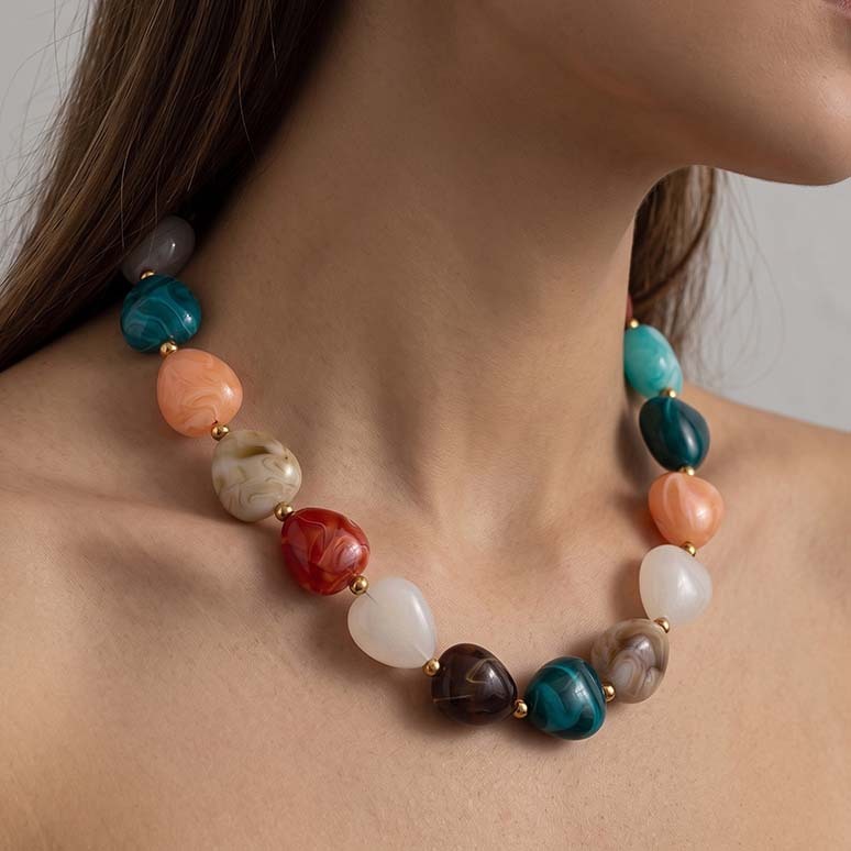 Simple Series Casual Beads Mixed Color Gradient Color Acrylic Women's Beaded Necklaces Picture4