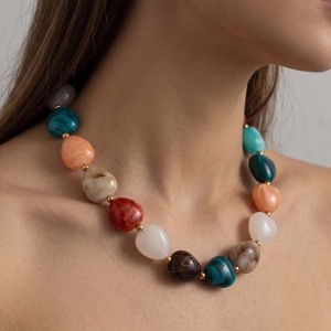 Simple Series Casual Beads Mixed Color Gradient Color Acrylic Women's Beaded Necklaces h5 Picture4