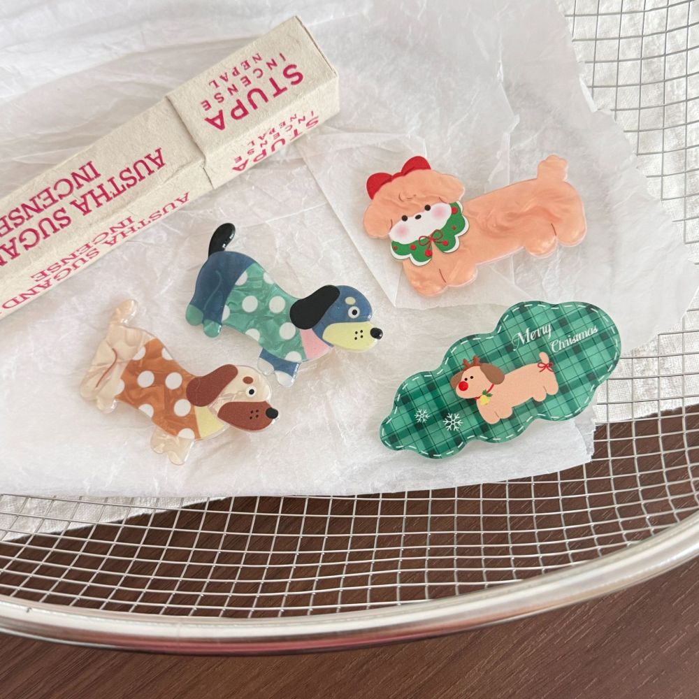 Simple Series Cute Animal Christmas Plaid Polka Dots Mixed Color Dachshund Acetate Hair Clips Picture2