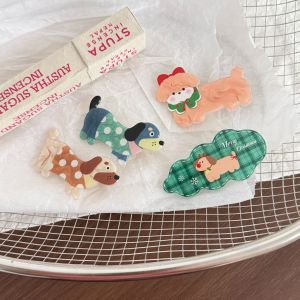 Simple Series Cute Animal Christmas Plaid Polka Dots Mixed Color Dachshund Acetate Hair Clips h5 Picture2