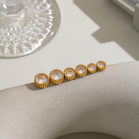 Stainless Steel Waterproof Gold Color Zircon Women's Stud Earrings 2