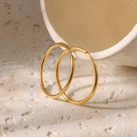 Simple Series Daily Stainless Steel Waterproof Gold Color Women's Hoop Earrings 2