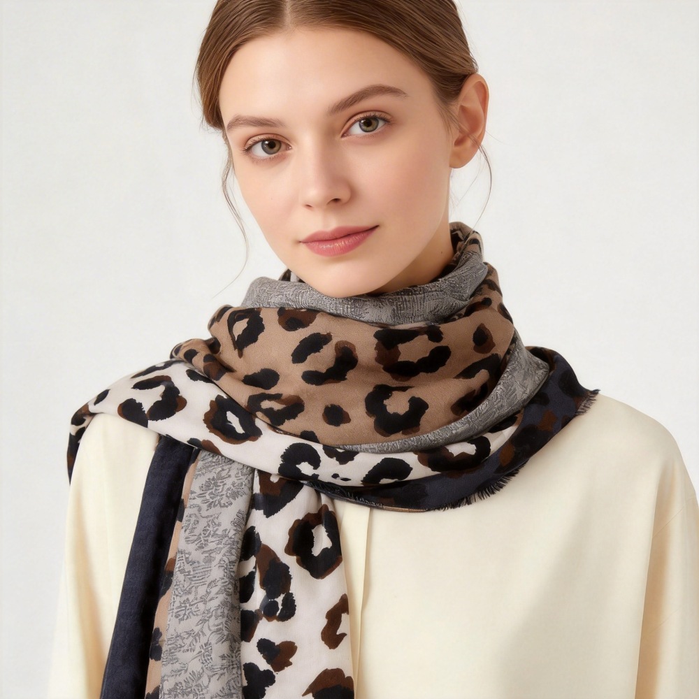 Simple Series Retro Leopard Print Mixed Color Polyester Winter Scarves Picture3