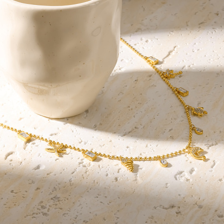 Romantic Series Daily Starfish Geometric Shape Stainless Steel Waterproof Gold Color Women's Pendant Necklaces 2