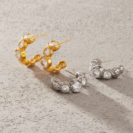 Simple Circle Stainless Steel Waterproof Gold Color Zircon Women's Stud Earrings 2