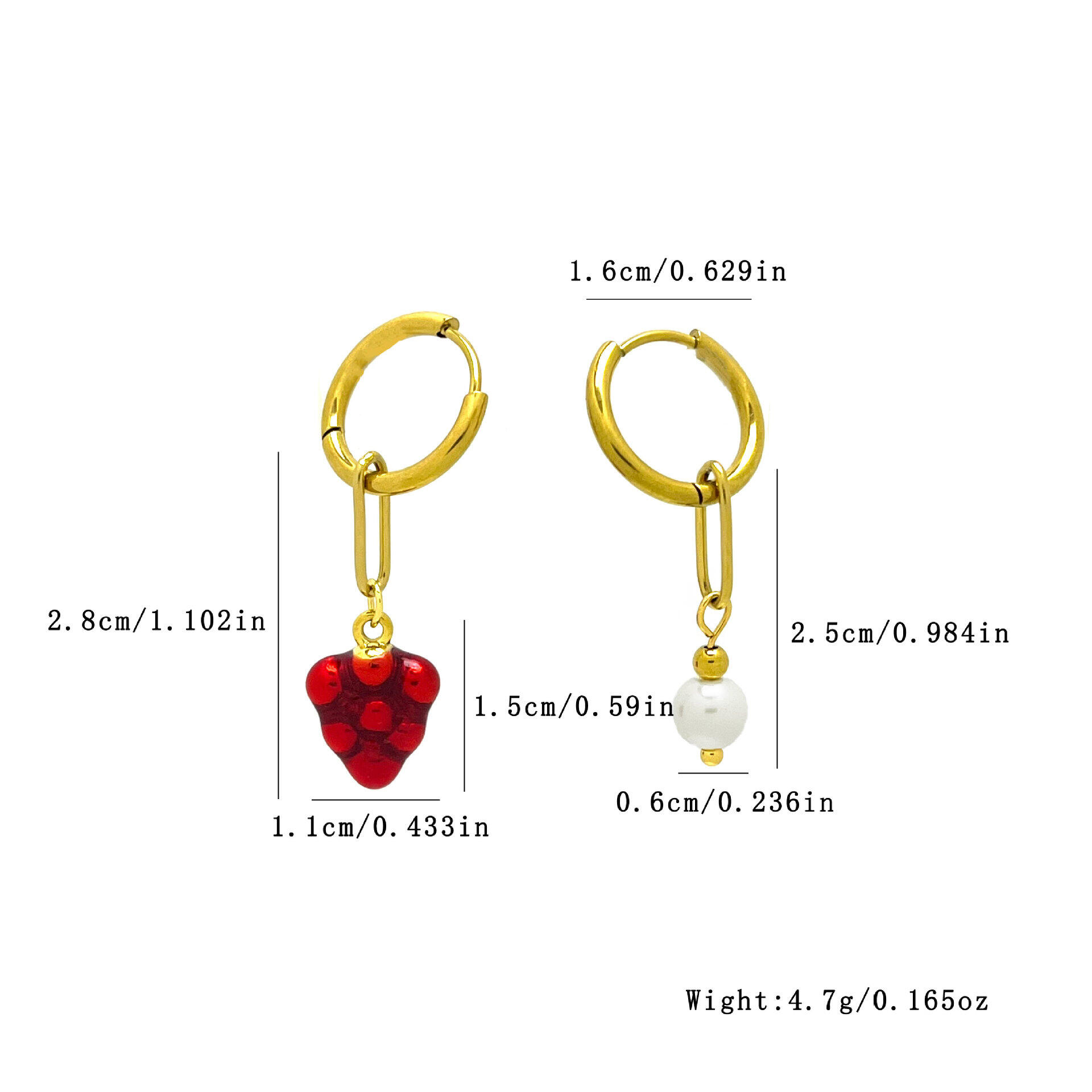 Boucles D'Oreilles Créoles Pour Femmes Simple Series Sweet Heart Strawberry En Acier Inoxydable Étanche Couleur Or Image3