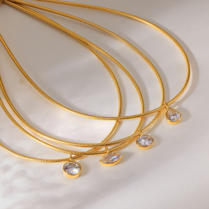 Simple Series Daily Droplet Ellipse Shape Stainless Steel Waterproof   Gold Color  Zircon Women's Chokers h5 Picture2