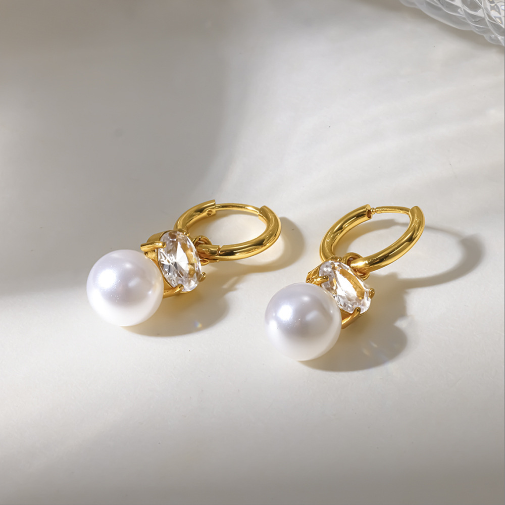 Simple Series Daily Ellipse Shape Geometric Shape Stainless Steel Waterproof  Gold Color  Zircon Women's Drop Earrings Picture3