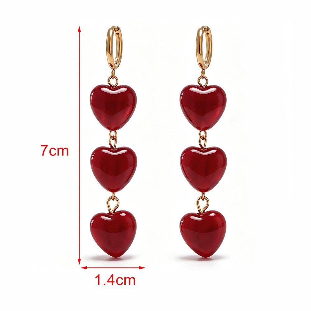 Heart Tassel Resin Gold Color Women's Dangle Earrings Picture3