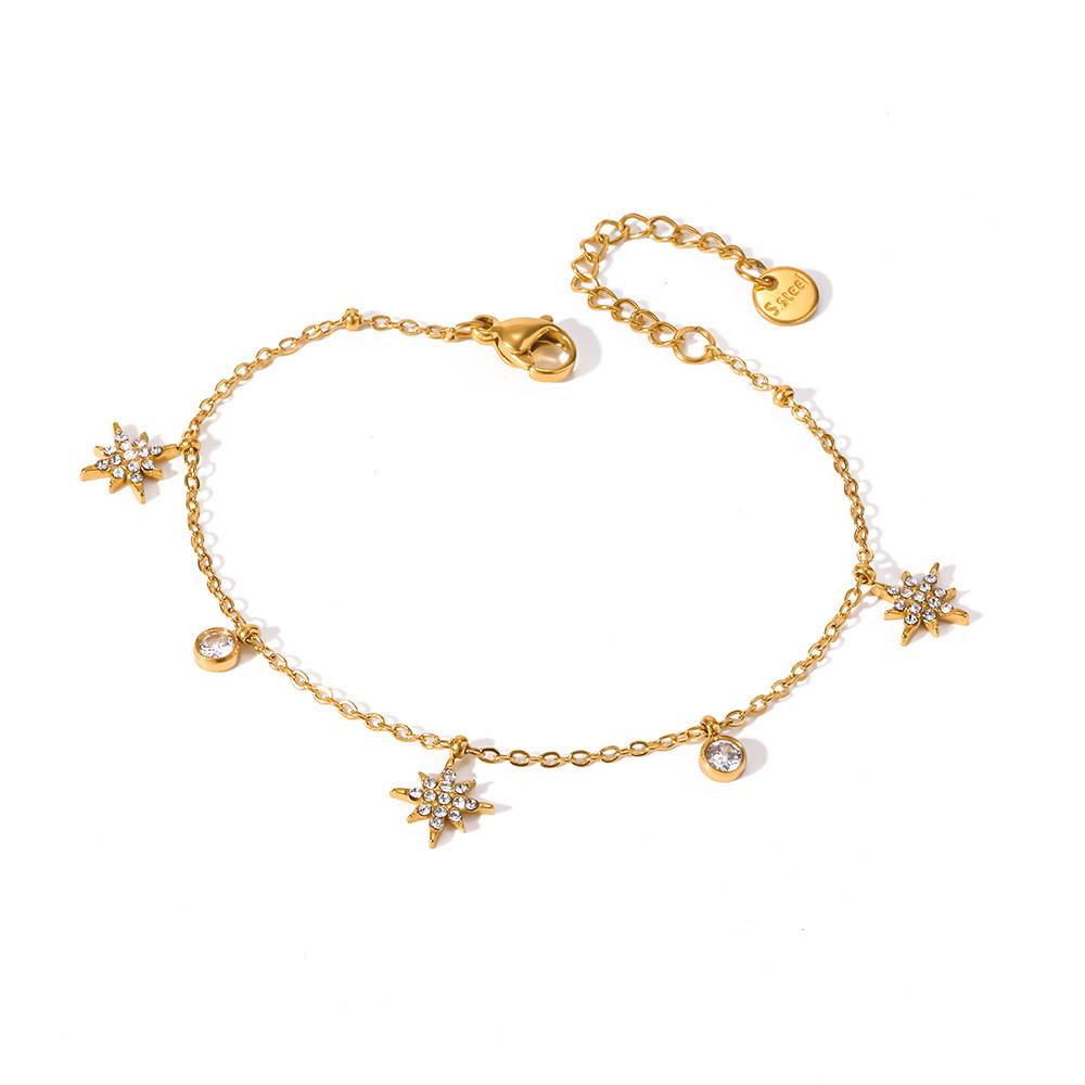 Simple Series Daily Flower Geometric Shape Stainless Steel Waterproof   Gold Color  Zircon Women's Chain Bracelets Picture4