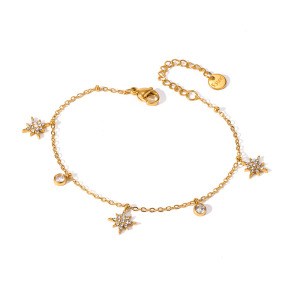 Simple Series Daily Flower Geometric Shape Stainless Steel Waterproof   Gold Color  Zircon Women's Chain Bracelets h5 Picture4