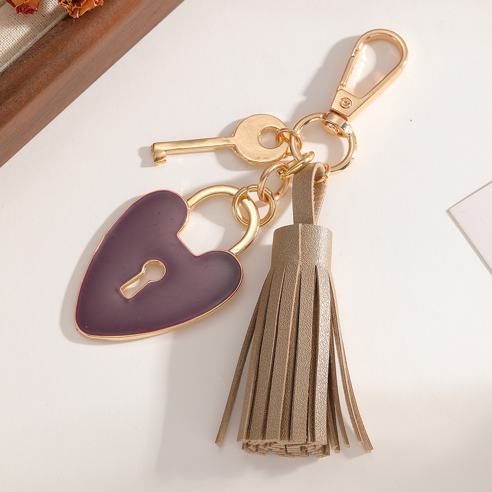 Simple Series Daily Heart Key Tassel Chain Lock Pu Bag Charms Picture2