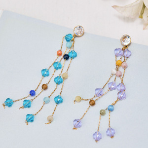 Romantic Series Elegant Tassel Crystal Beads Stainless Steel Waterproof Zircon Women's Dangle Earrings h5 Picture3