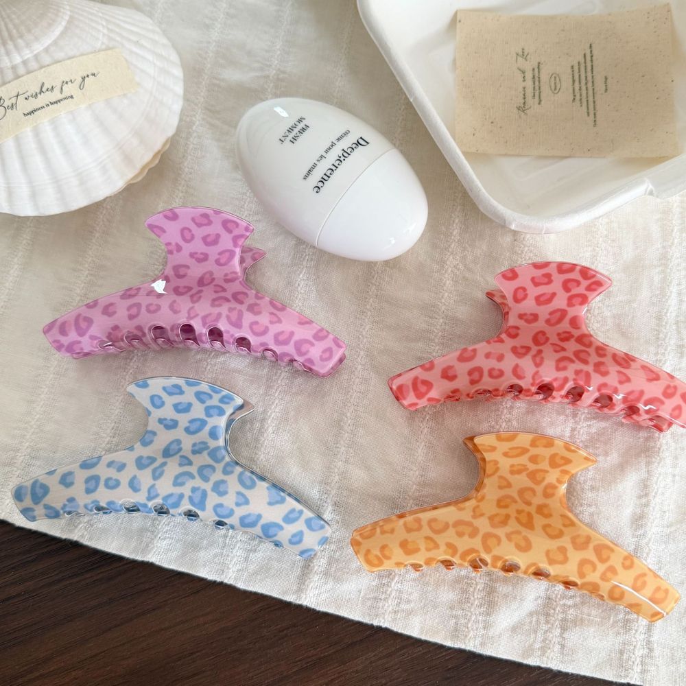 Simple Series Daily Solid Color Leopard Print Pvc Hair Claws Picture4