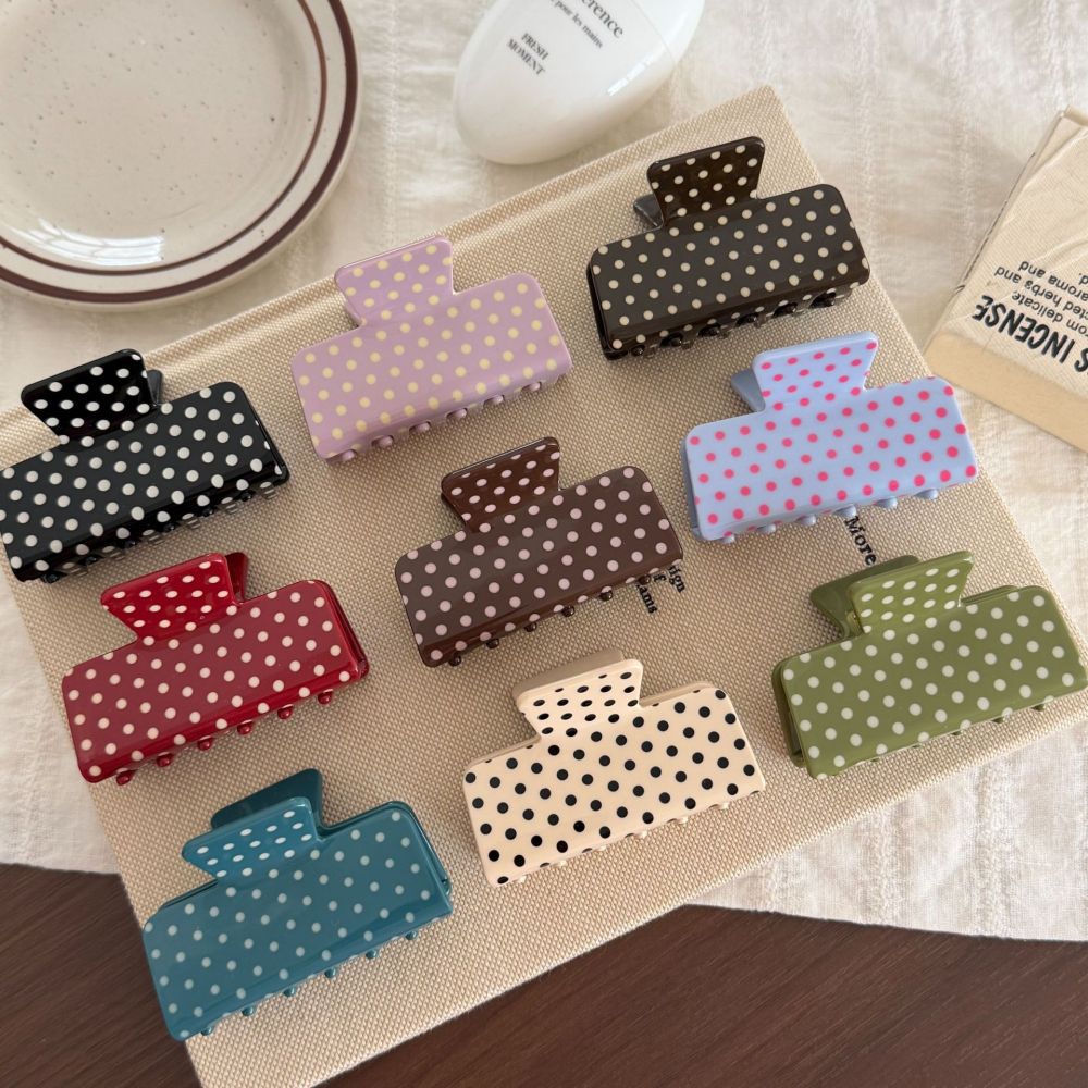 Simple Series Retro Solid Color Polka Dots Pvc Hair Claws Picture3