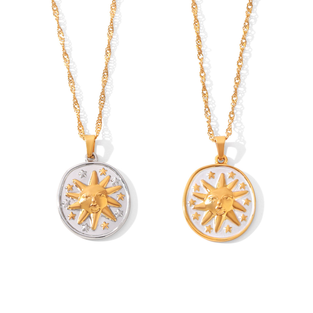 Simple Series Daily Sun Circle Stainless Steel Waterproof Gold Color Women's Pendant Necklaces h5Picture8