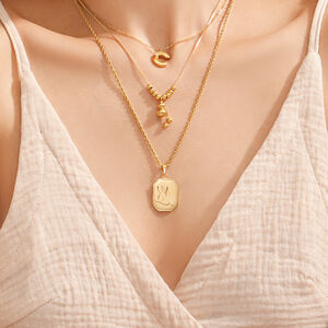 Collares Con Colgante Para Mujer De La Serie Simple, Rectangular, De Acero Inoxidable, Resistente Al Agua Y Color Dorado. h5 Imagen4