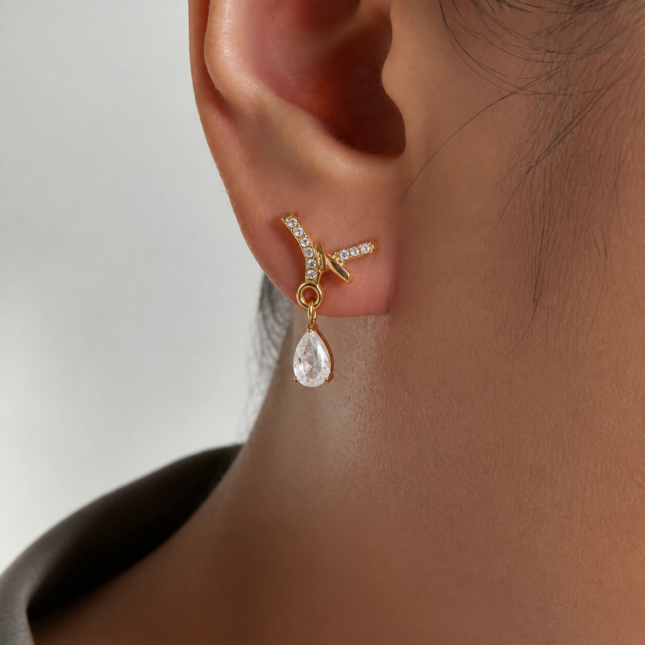 Bow Knot Stainless Steel Waterproof Gold Color Rhinestone Zircon Women's Drop Earrings Picture4