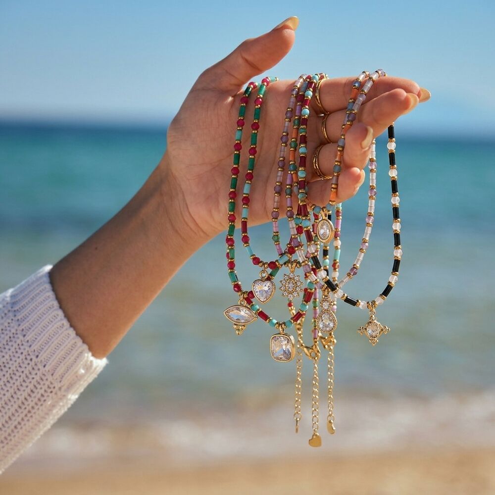Romantic Series Sweet Beads Mixed Color Natural Stones Women's Beaded Necklaces h5Picture2