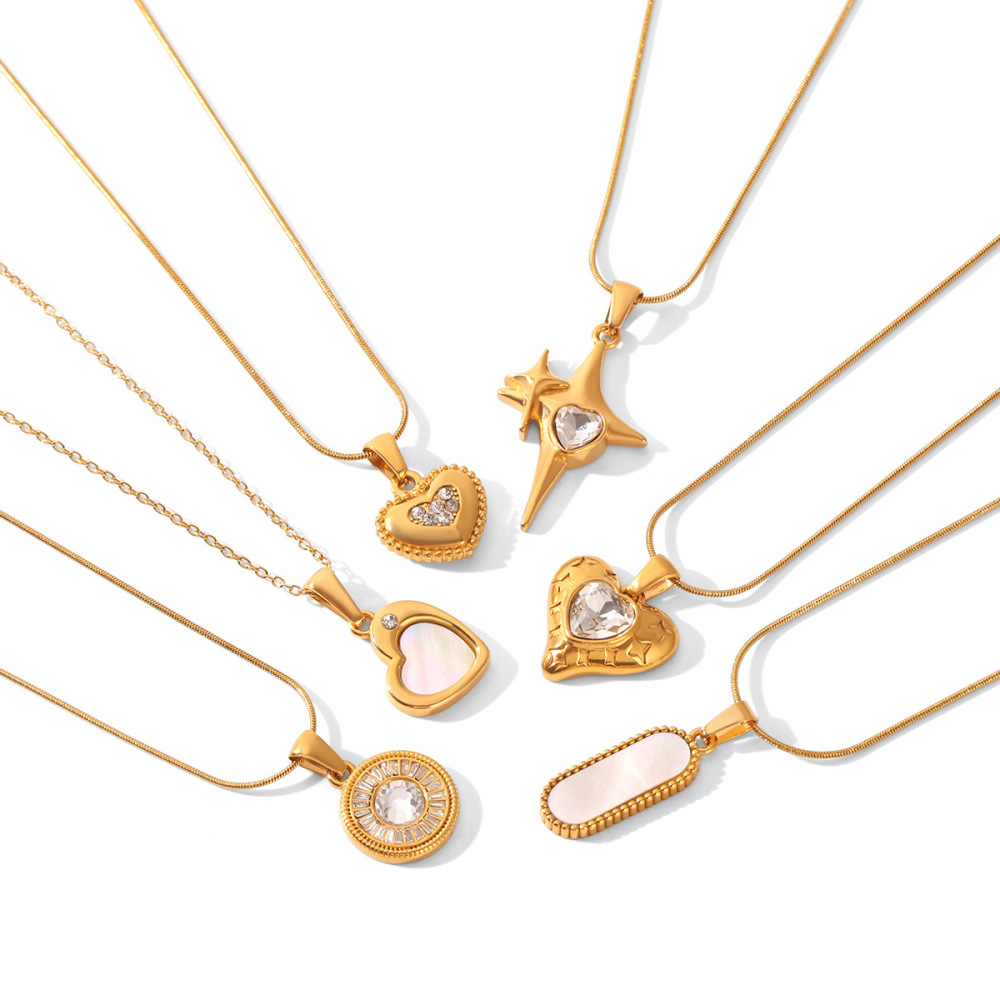 Simple Series Daily Irregular Shape Heart Stainless Steel Waterproof Gold Color Zircon Shell Women's Pendant Necklaces h5Picture6