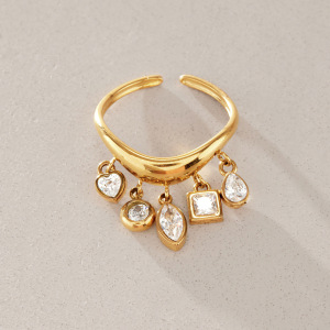 Luxurious Series Daily Droplet Irregular Shape Stainless Steel Waterproof Gold Color Zircon Women's Gemstone Rings h5 Picture3