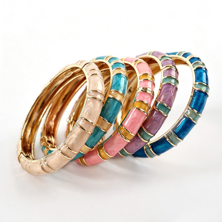Simple Series Daily Mixed Color Dripping Enamel Alloy Gold Color  Women's Bangles 2