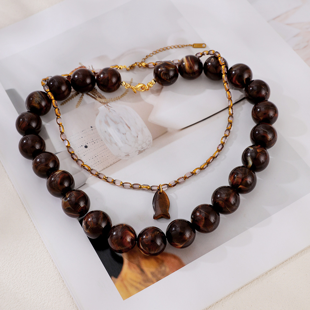 Retro Beads Resin Women's Beaded Necklaces Picture3