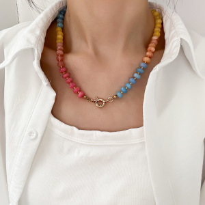 Romantic Series Sweet Beads Mixed Color Natural Stones Gold Color Women's Basic Necklaces h5 Picture2