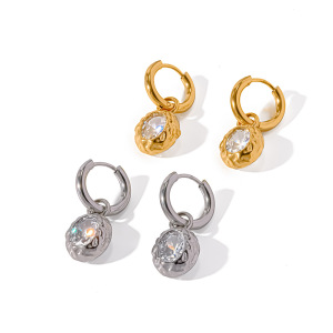 Simple Series Daily Ellipse Shape Geometric Shape Stainless Steel Waterproof Gold Color Zircon Women's Stud Earrings h5 Picture4