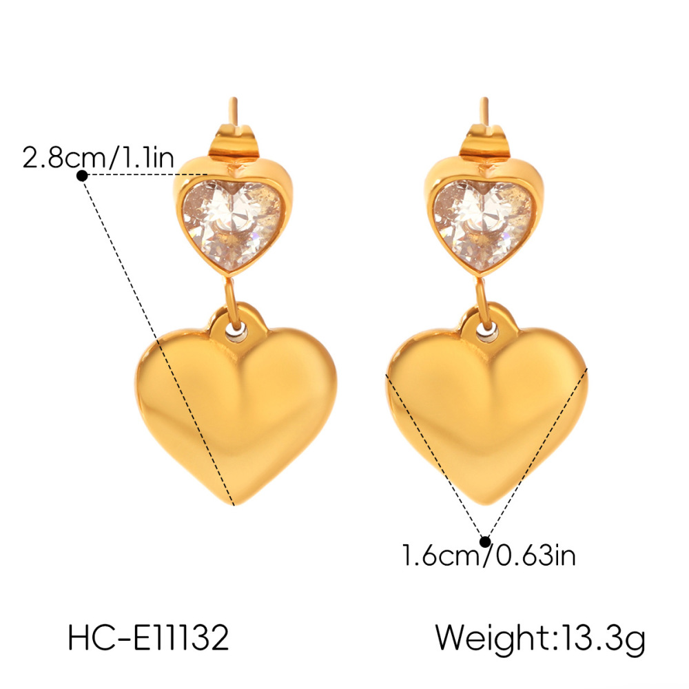 Heart Stainless Steel Waterproof Gold Color Zircon Women's Drop Earrings Picture2