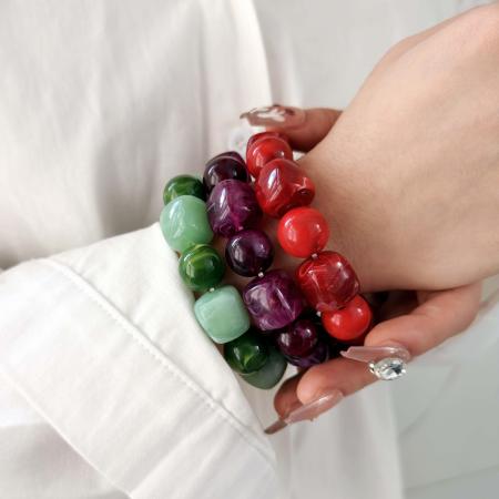 Simple Series Retro Irregular Shape Beads Gradient Color Acrylic Women's Beaded Bracelets