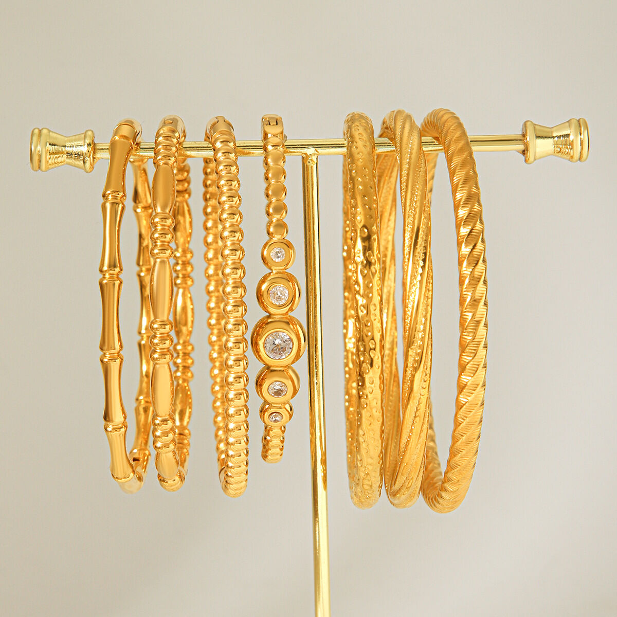 Pulseras Sencillas De Uso Diario, Forma Irregular, Color Sólido, Hilo, Acero Inoxidable, Impermeables, Color Dorado, Circonita, Para Mujer. Imagen3