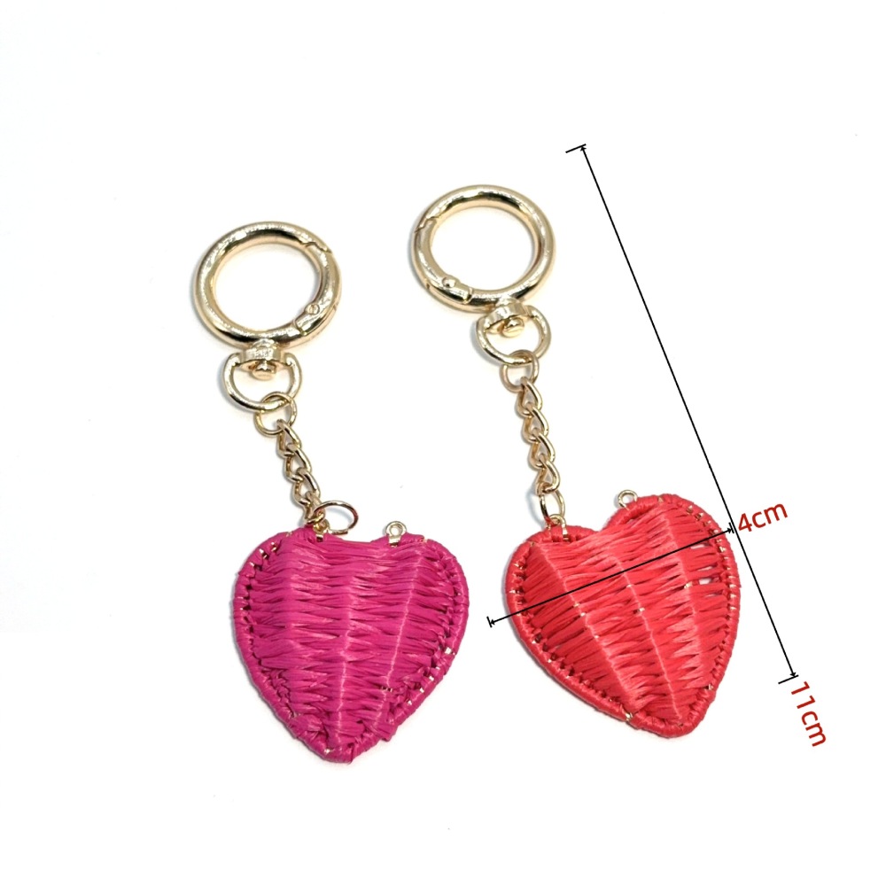 Romantic Series Simple Heart Solid Color Woven Raffia Keychain Picture4