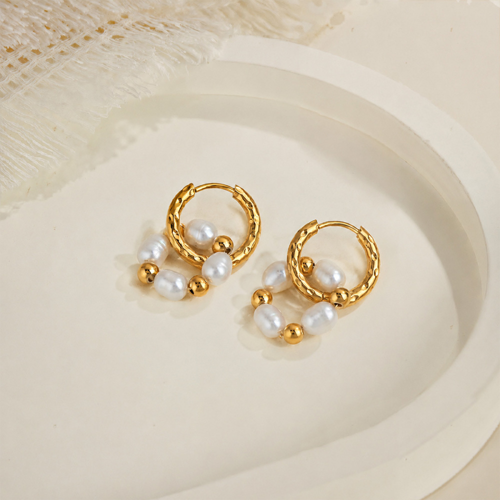 Simple Series Retro Circle Stainless Steel Waterproof Women's Beads Earrings Picture4