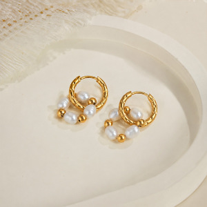 Simple Series Retro Circle Stainless Steel Waterproof Women's Beads Earrings h5 Picture4