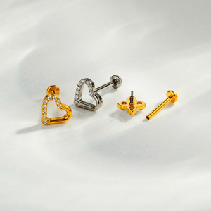 Simple Series  Flower Heart Titanium Alloy   Gold Color  Zircon Women's Piercing Earrings h5 Picture2