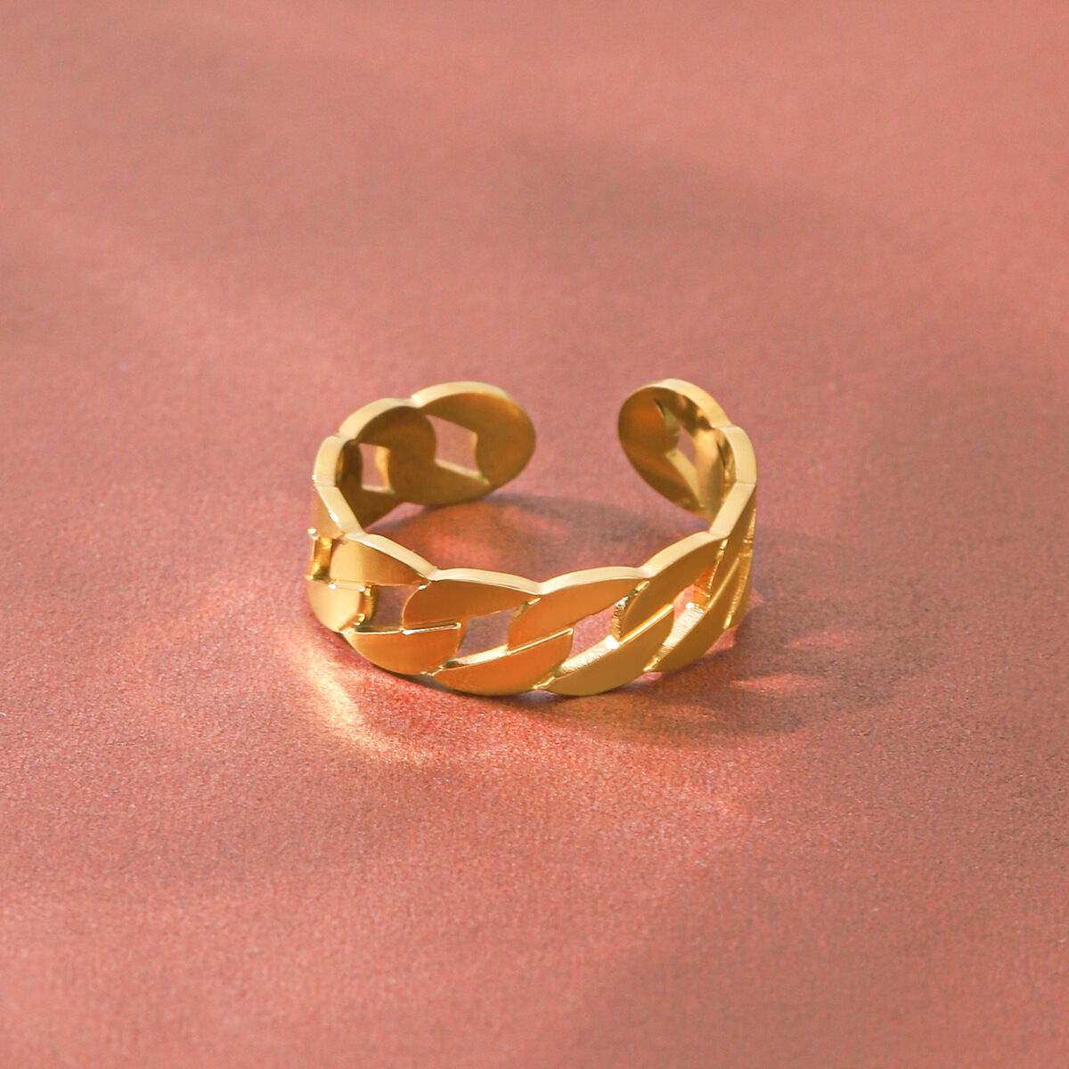 Anillos Llamativos De Acero Inoxidable Calado, Color Dorado, De Forma Irregular Y Diseño Calado, De La Serie Simple, Ideales Para Uso Diario. Imagen3