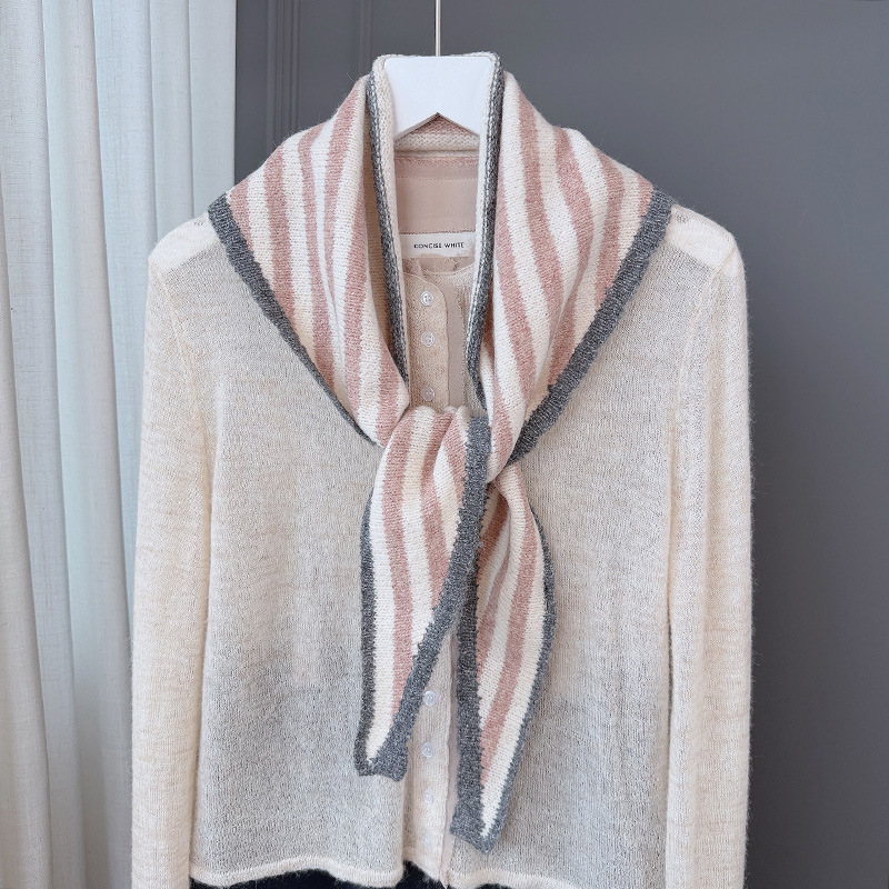 Simple Series Daily Stripe Mixed Color Wool Polyester Blend Triangular Scarves 