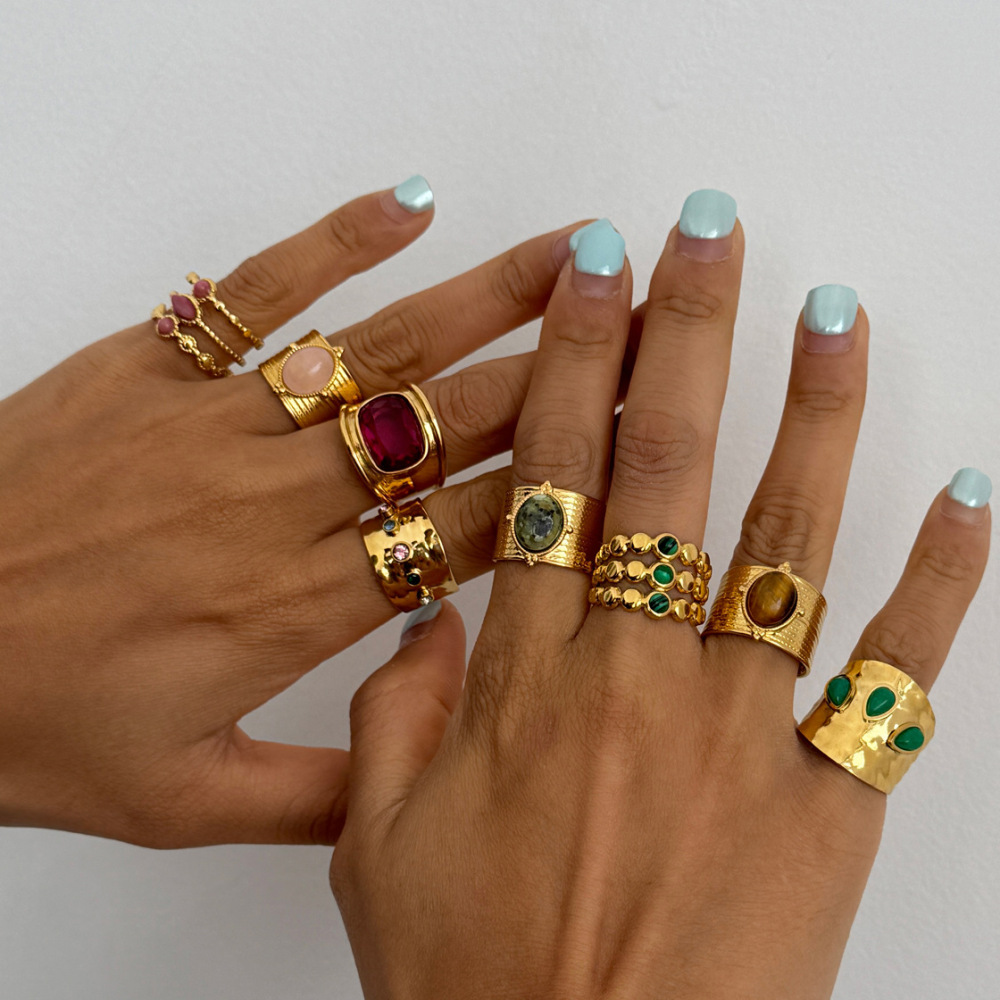Classic Series Daily Irregular Shape Stainless Steel Waterproof Zircon Statement Rings Picture3