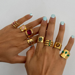 Classic Series Daily Irregular Shape Stainless Steel Waterproof Zircon Statement Rings h5 Picture3