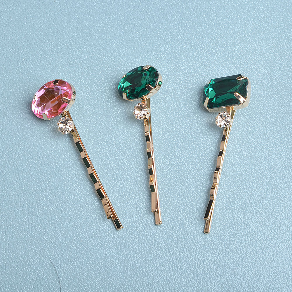 Luxurious Series Retro Solid Color Geometric Shape Alloy Rhinestone Artificial Gemstone Hair Clips Picture3