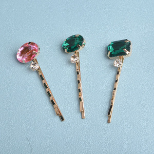 Luxurious Series Retro Solid Color Geometric Shape Alloy Rhinestone Artificial Gemstone Hair Clips h5 Picture3