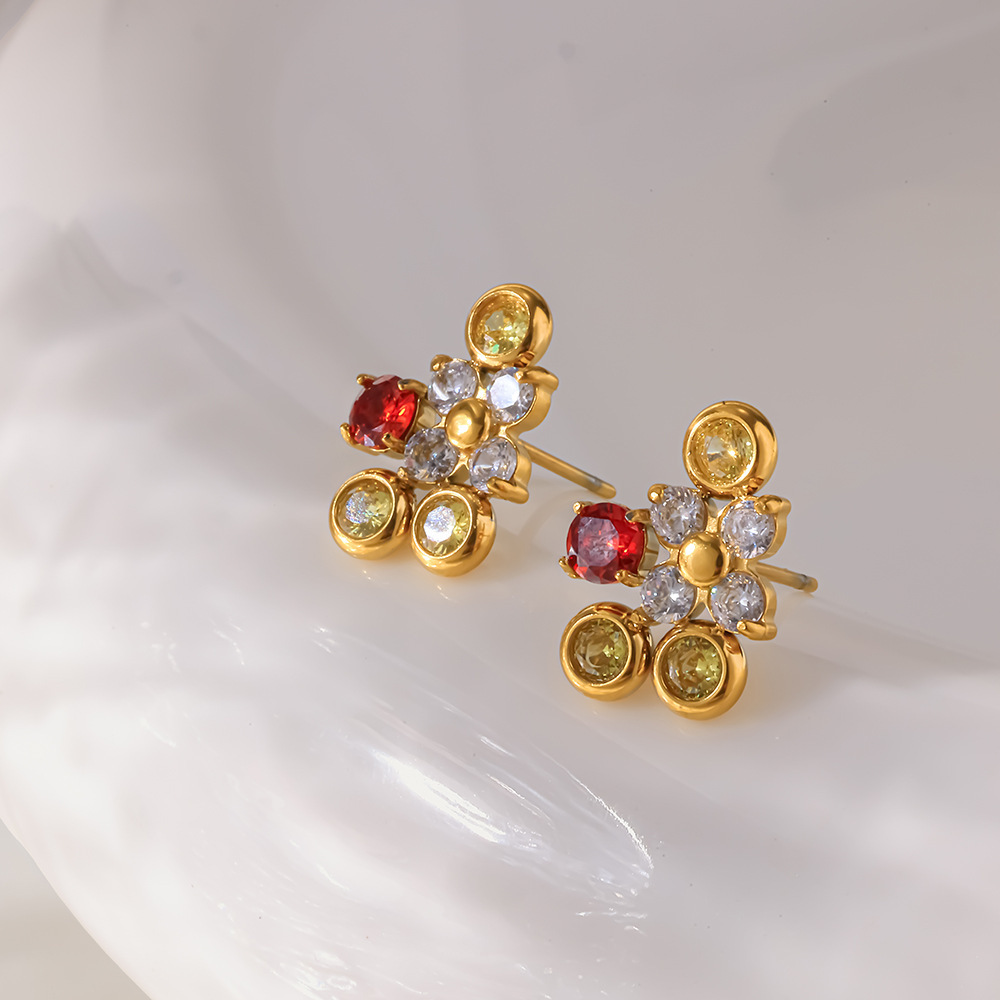 Simple Series Daily Flower Geometric Shape Stainless Steel Waterproof   Gold Color  Women's Stud Earrings Picture3