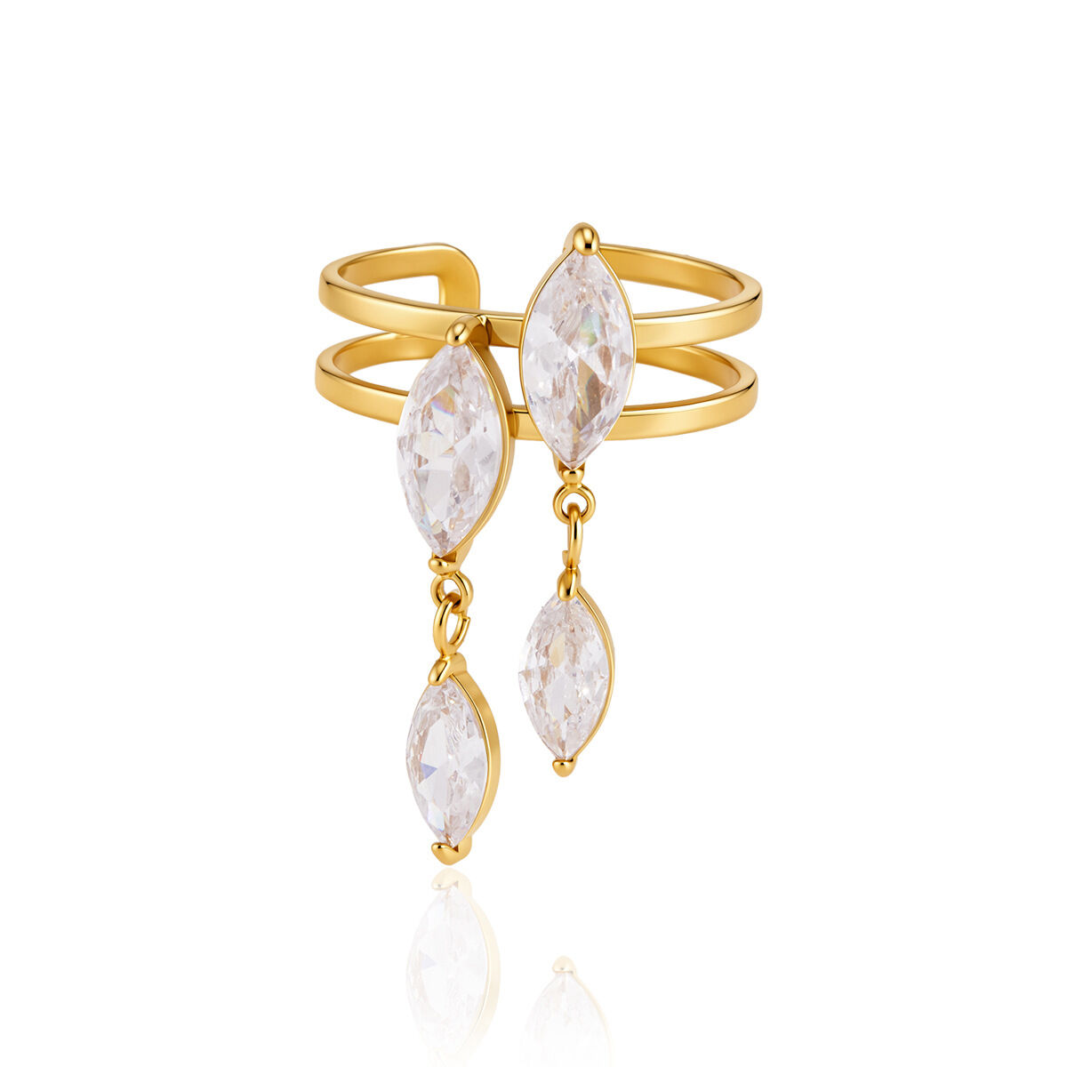 Anello Da Donna Con Zirconi, Impermeabile, In Acciaio Inossidabile Color Oro, Con Nappa A Goccia E Pietre Preziose. Immagine5