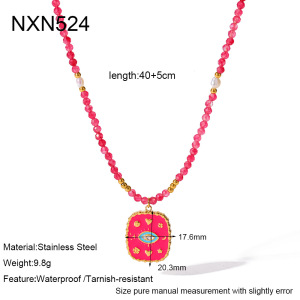 Simple Series Bohemian Devil's Eye Geometric Shape Stainless Steel Waterproof   Gold Color  Women's Beaded Necklaces h5 