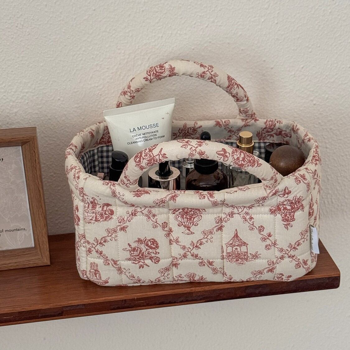 Bolsa de almacenamiento de algodón con estampado floral dulce de la serie romántica