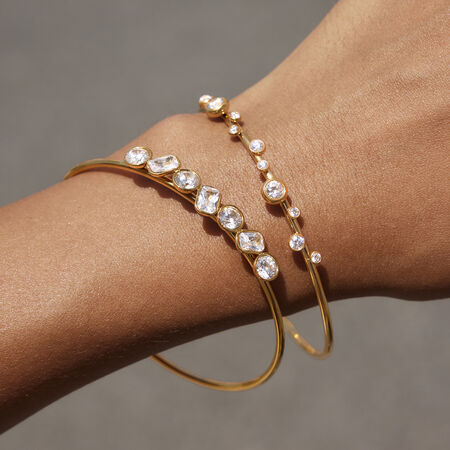 Simple Stainless Steel Waterproof Gold Color Zircon Women's Bangles