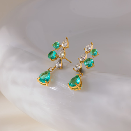 Simple Series Daily Droplet Geometric Shape Stainless Steel Waterproof Gold Color Zircon Women's Drop Earrings 2